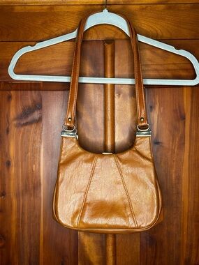 Macy’s Vintage Cognac Faux Leather Hobo Shoulder Bag Minimalist Boho Y2K 90s